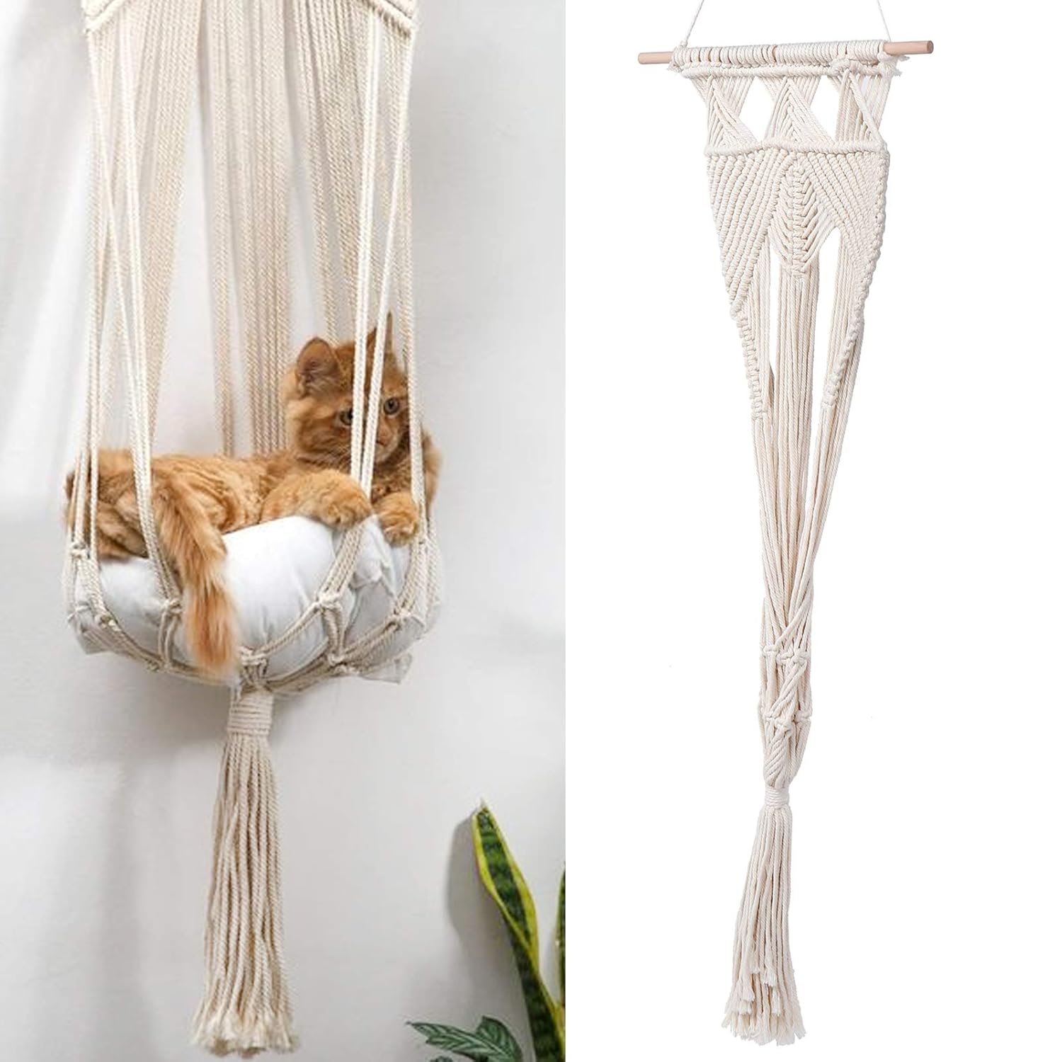 Pet Hanmmock, Material de cuerda de algodón Columpio para gatos, Decoración de pared para el hogar estilo bohemio resistente al desgarro