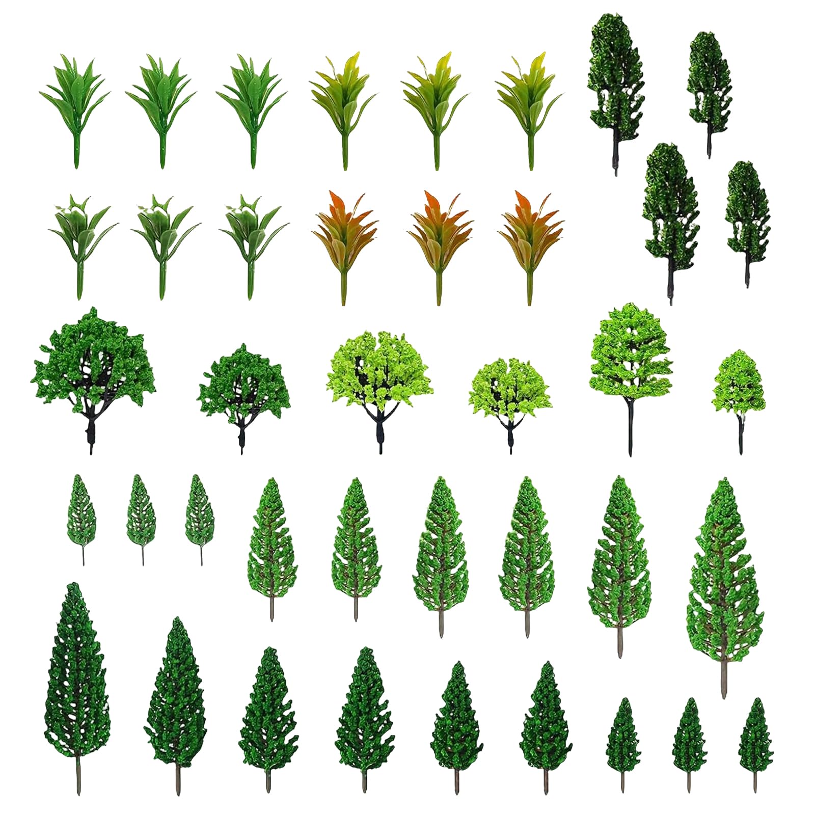 Zillary 50 Pièces Arbre Miniature Modèle, 4-8 cm Mixte Modèle Train Arbres, Mini Arbres Paysage, Arbres Miniatures, pour DIY Paysages Miniatures Table de Sable Arbre Vert Modèle (5 Styles
