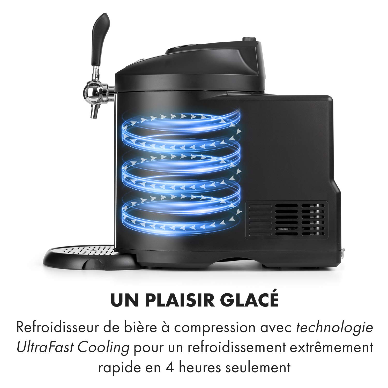 Klarstein Beerkules Tireuse à bière universelle pour fûts 5L avec cartouche CO2, refroidissement 4h, plastique & acier inoxydable noir