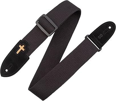 Levys Leathers 2" Cotton Guitar Strap with Small Cross Detail Adjustable, Comfortable, and Durable in Black MC8C-BLK