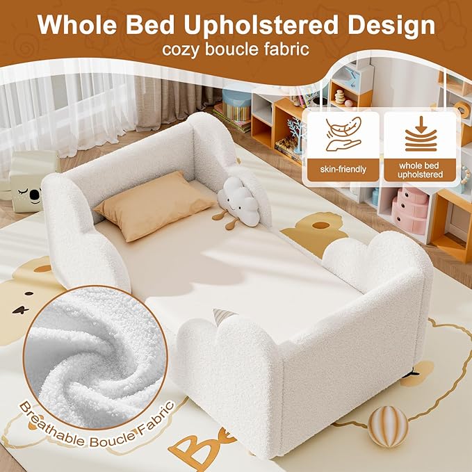 Cama Toddler Tapizada con Barandillas, Blanca 55x31x23 pulgadas miniatura 5