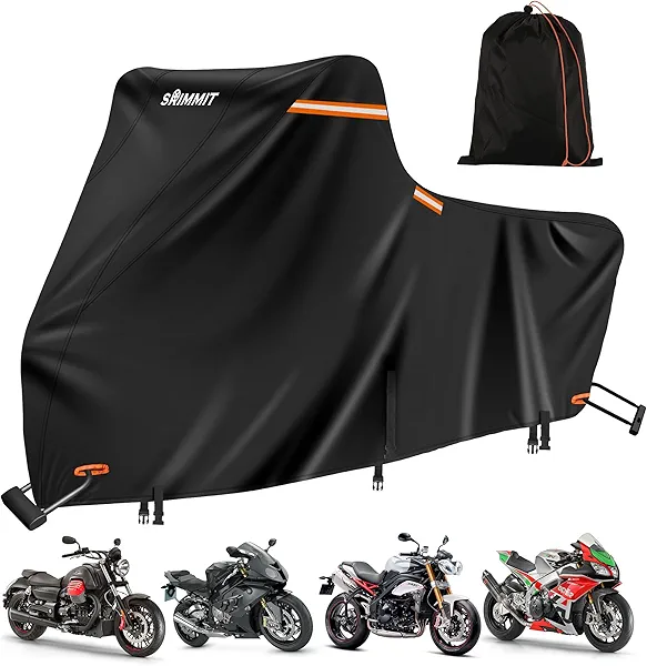 Harley Davidson Cover, Heavy Duty Cover for Motorcycle with Nano Material,SRIMMIT 420D Harley Cover Waterproof Outdoor Storage,Funda para Moto with Lock Holes,Air Vents,5 Reflective Strips(3XL)