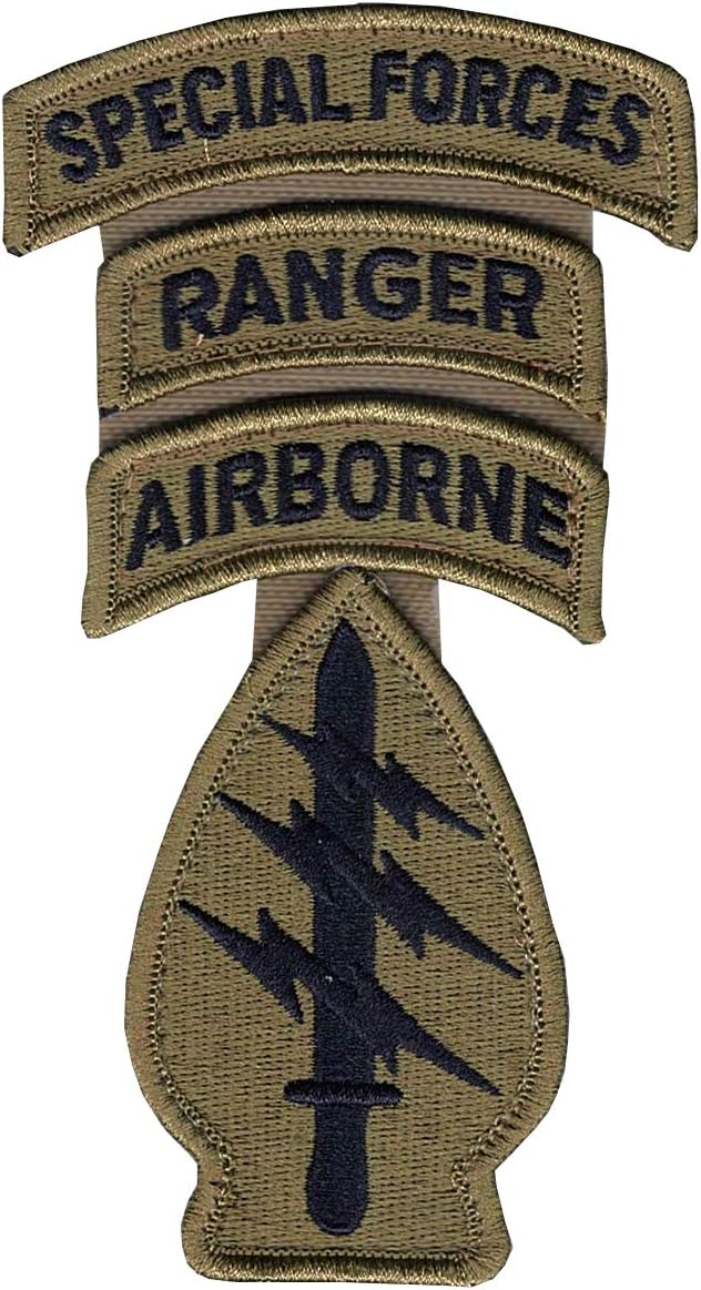 Special Forces OCP Patch with Airborne, Ranger, and Special Forces Tabs (with Space) and Hook Fastener