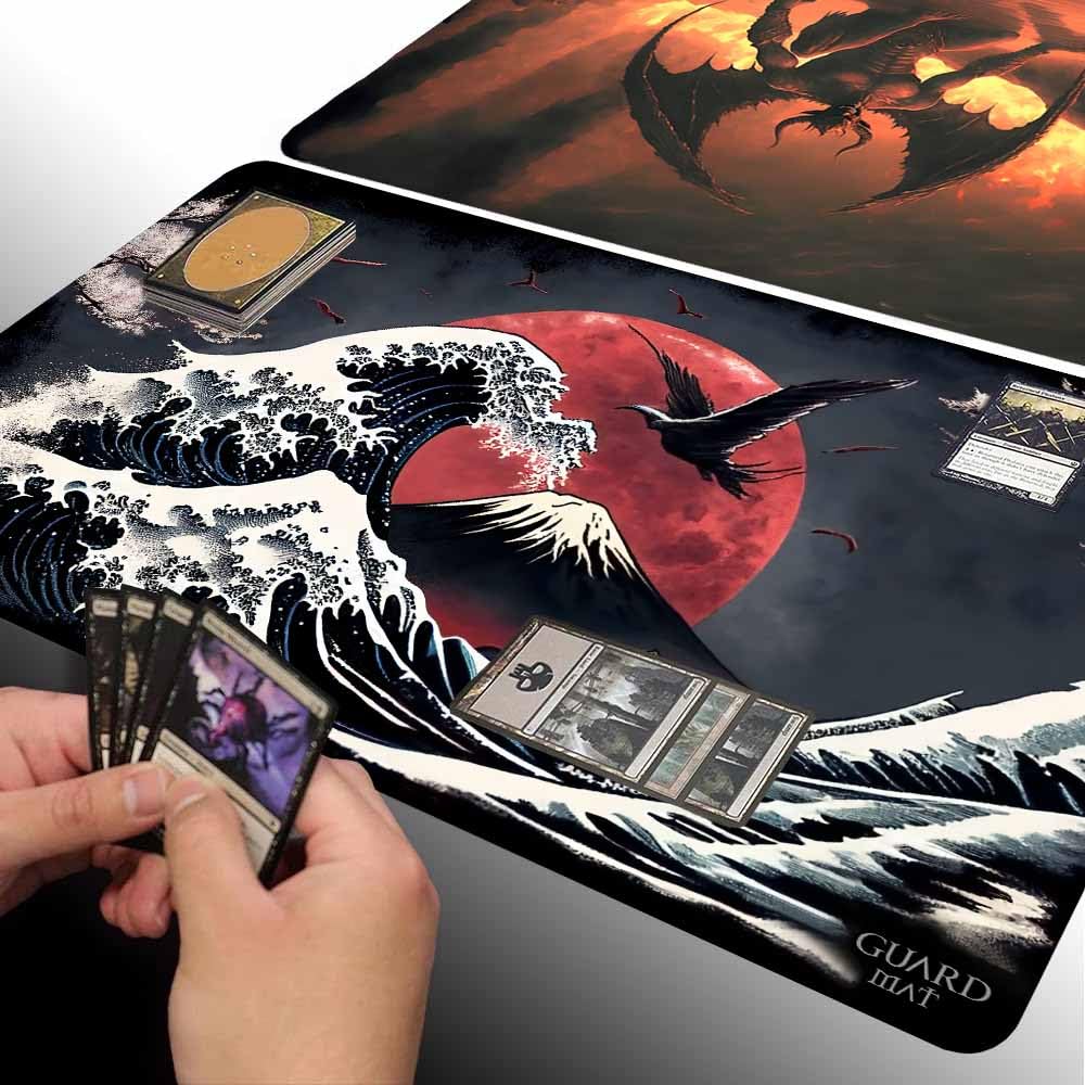 Waves of Tohoku (Bords Cousus) - Tapis de Cartes Magic - Tapi de Jeu - Playmat pour Jouer à MTG, Le Seigneur des Anneaux, TCG - Tapis de Jeu de Société