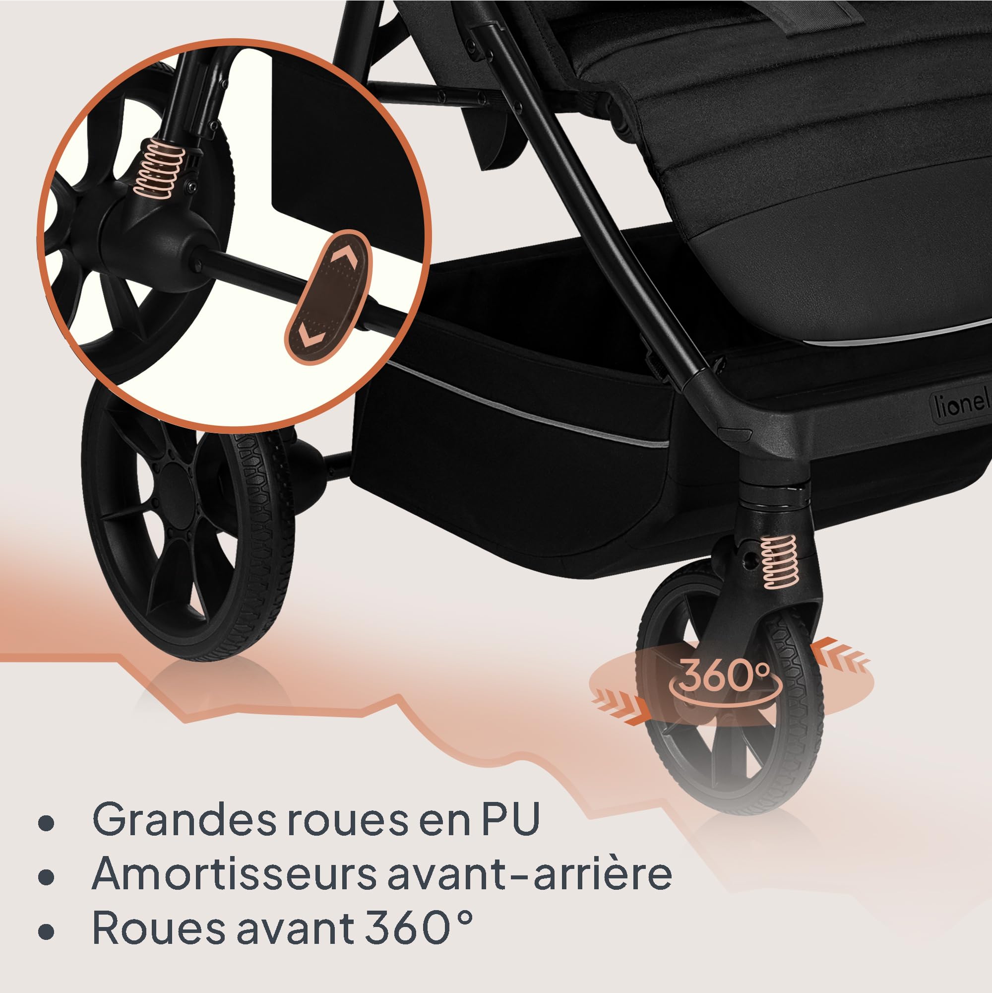 LIONELO MIRA Poussette Canne 22 kg 6 mois-4 ans Roues Pivotantes 360° Amortissement Total Chocs Dossier Repose-pieds Réglables Auvent XXL UPF50+ Panier 3 kg Rose