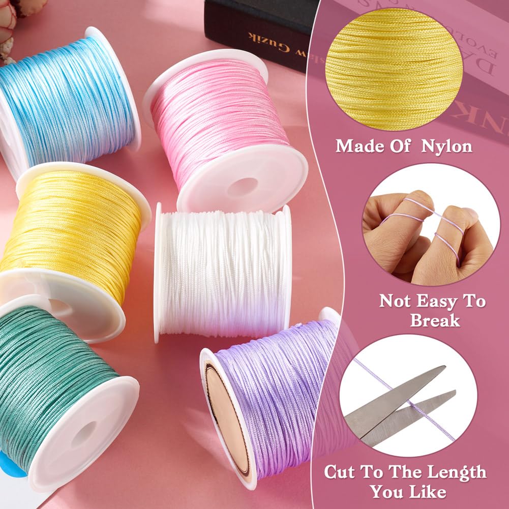 Cheriswelry 6 Rolls 6 Colors Nylon Chinese Knot Cord 0.8mm Nylon Jewelry Beading String for Macrame Bracelet Jewelry Making - Image 4