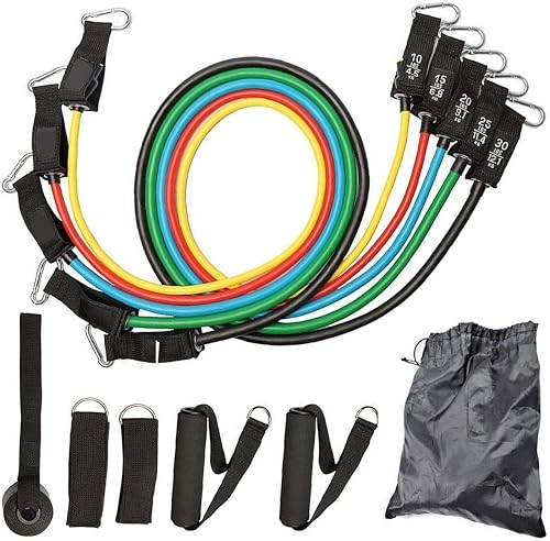 Resistance Bands Set, 11 Pcs, TPE, 5 Levels 10LBS-30LBS, with Handles, Ankle Strap, Door Anchor, Storage Bag, Full-Body Workout
