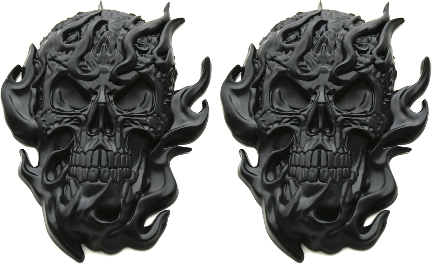 2pcs New Skull Flame Decals Sticker 3D Badge Emblems fit for Camaro Silverado Ram Jeep Universal Universal Truck SUV Side Rear Front Hood Trunk Door Motorcycle (Black)