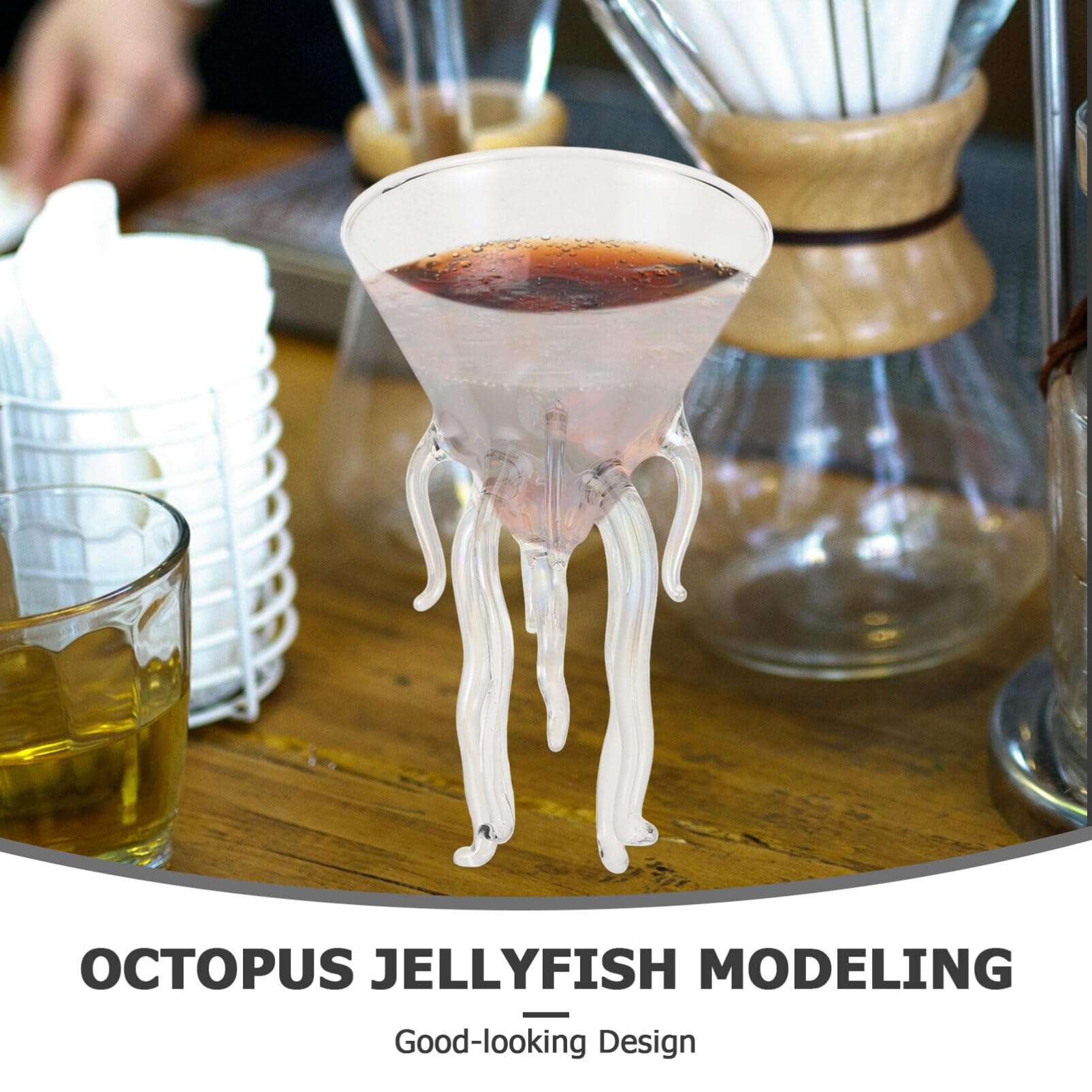 STOBAZA Octopus Martini Glasses Creative Cocktail Glasses Jellyfish Wine Cup Bar Goblet Glass Drinkware for Margarita Whiskey Drinking 120ml