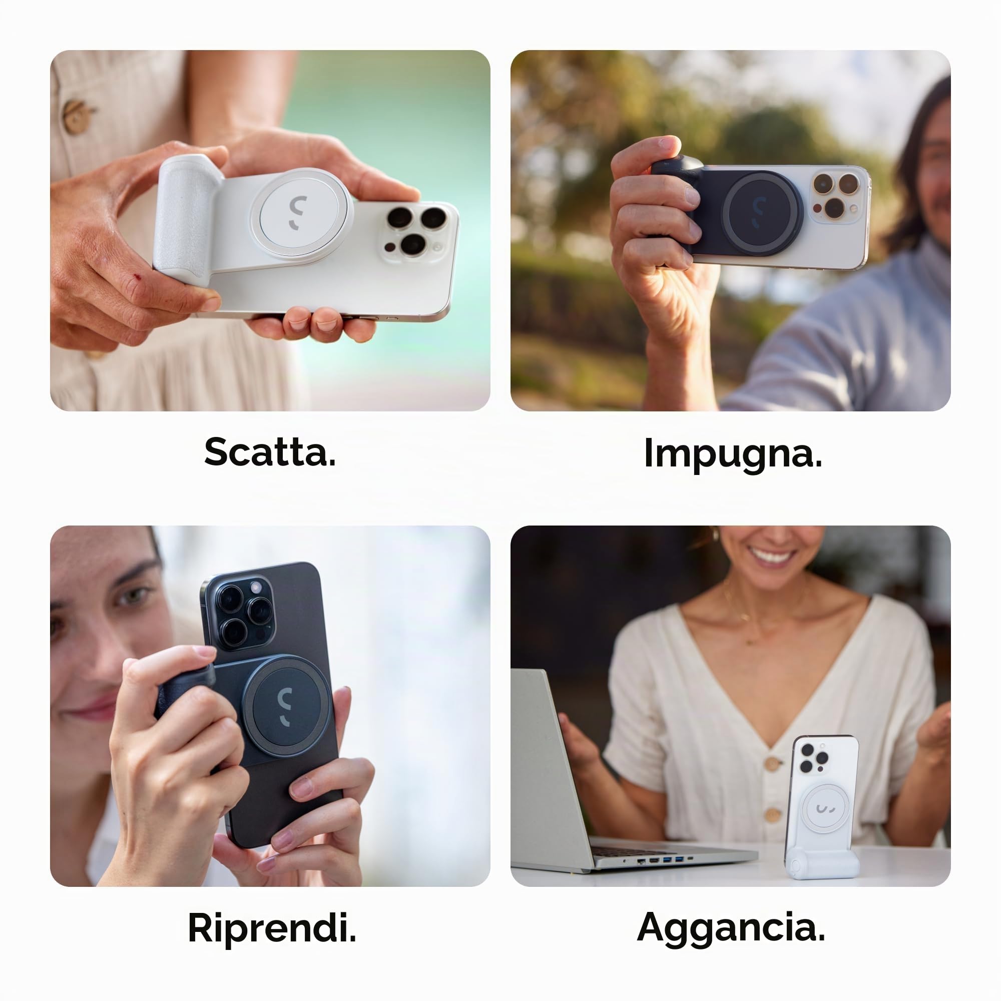 ShiftCam SnapGrip Essential - Impugnatura magnetica per fotocamera con pulsante di scatto wireless e dock da tavolo, compatibile con iPhone e Android, colore: mezzanotte