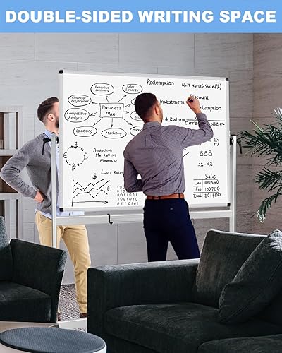 Miniatura 5 de XBoard Pizarra blanca magnética móvil, pizarra blanca magnética de doble cara de borrado en seco sobre ruedas, caballete portátil grande con soporte
