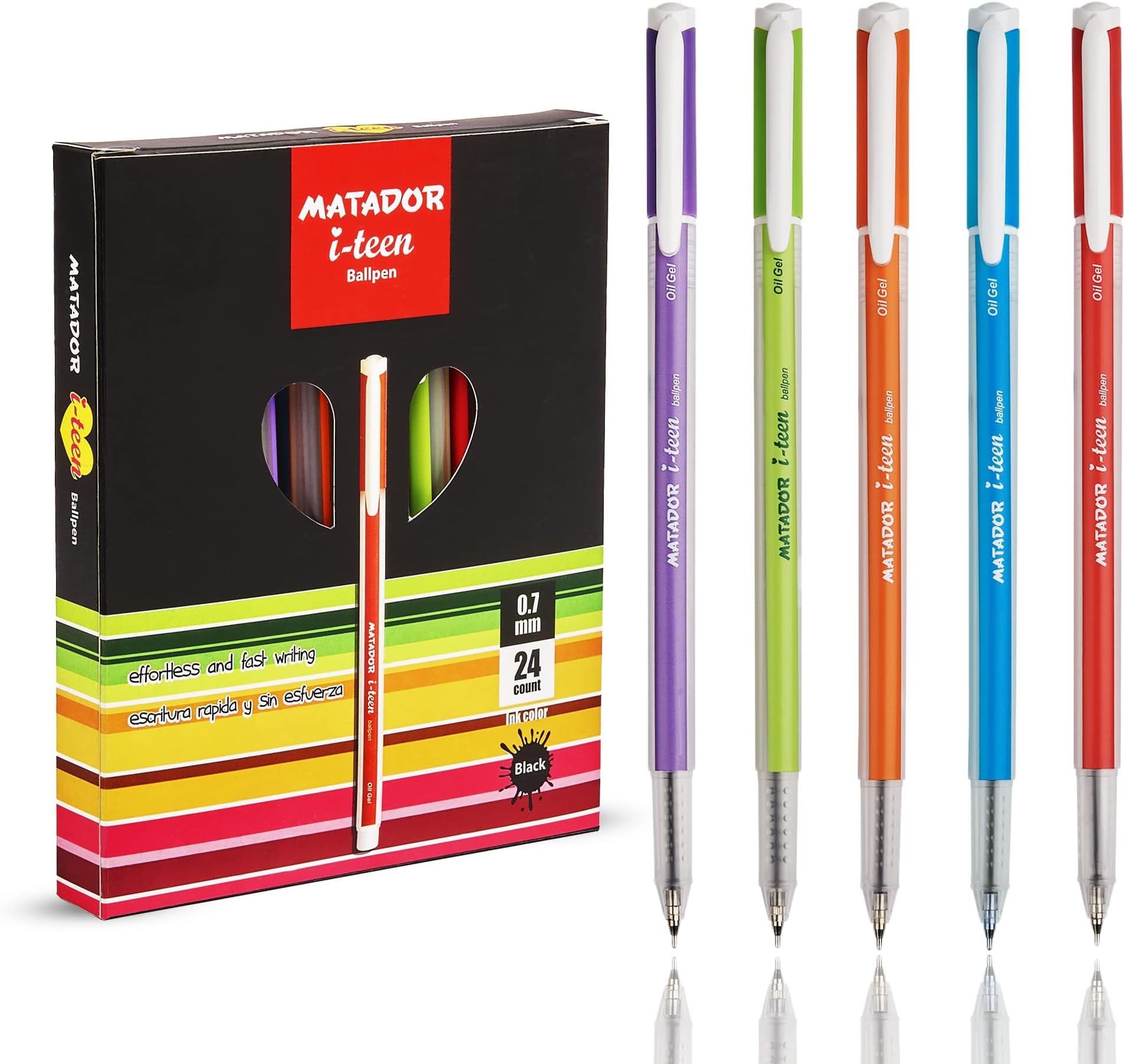 Matador i-teen Ballpen, Fine-Point (0.7 mm), Black Ink, A Trendy Elegant and Enchanting Design, Delivers Strong and Vivid Lines, 24 Counts