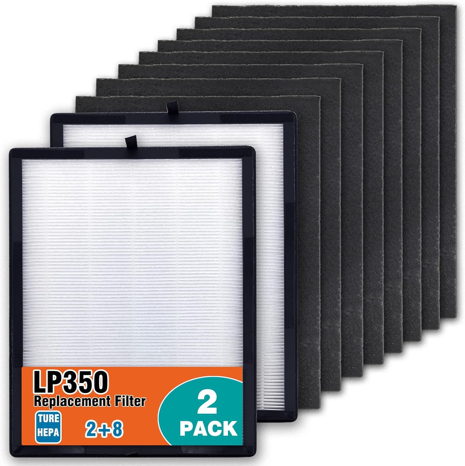 2-pack LP350 Replacement HEPA Filter（2 True HEPA & 8 Pre-Filters Set）Compatible with livepure LP350TH/LP350THP Air Purifiers, fits LP-HF350/LP-PF900
