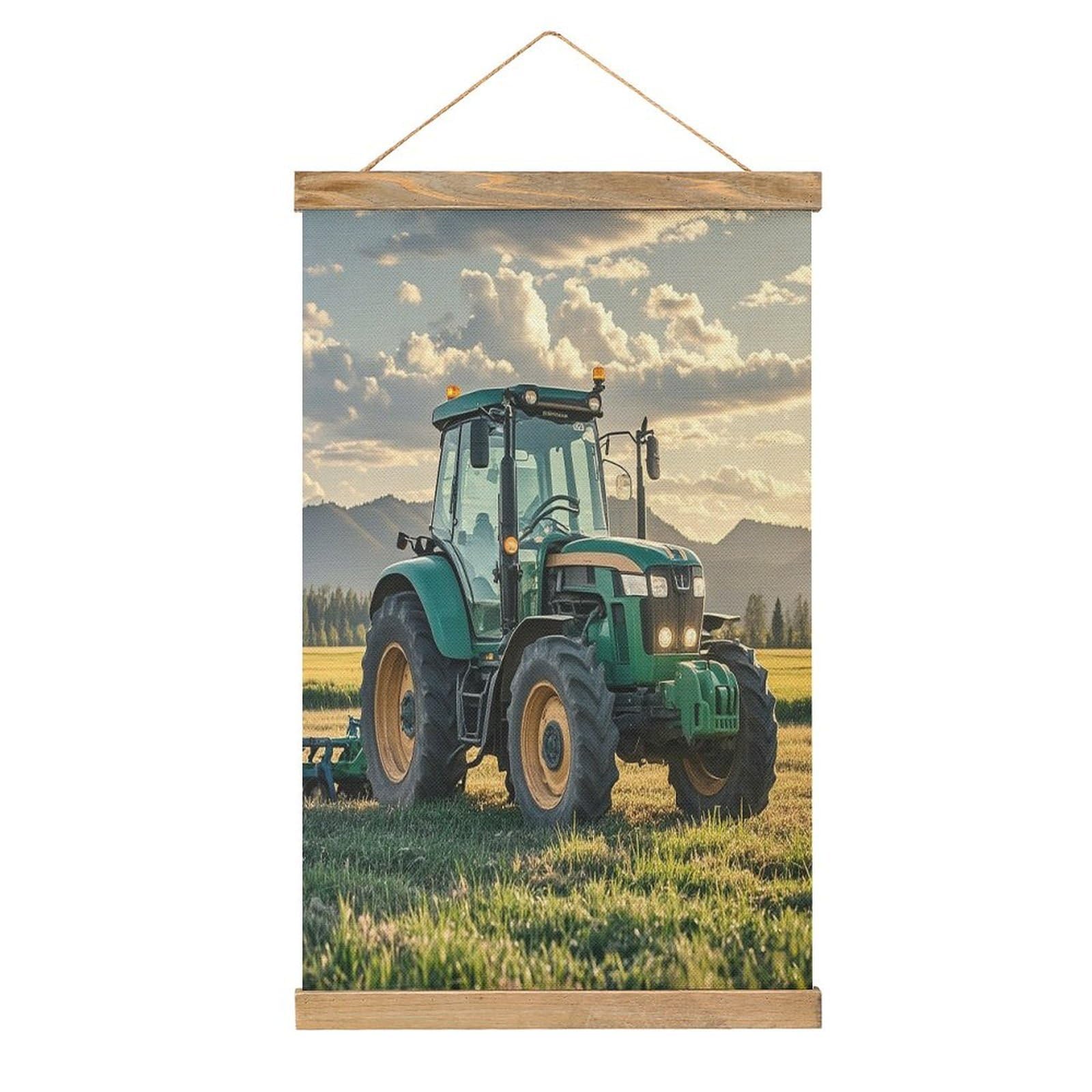 FekiLoot Tractor Agriculture Tranquil Wall Art Poster Hanger Frame Linen Wall Art Decor Vintage Hanging Poster Hanging Wall Decor Rustic Retro Wall Art Print for Living Room Decor 20.4 X 13.1Inches
