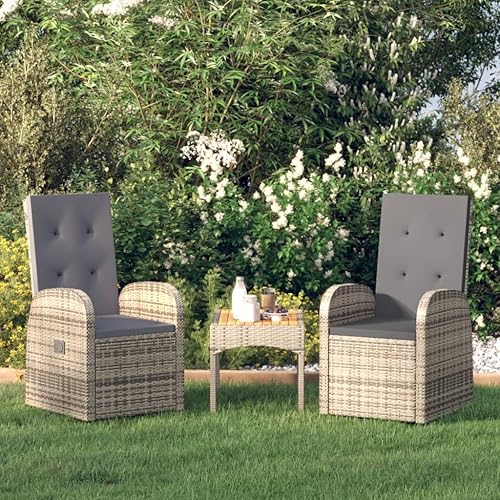 Reclining Patio Chairs 2 pcs with Cushions Poly Rattan Gray Outdoor Patio Dining Lawn Outdoor Dining Chairs Sillas para Comedor for Terrace
