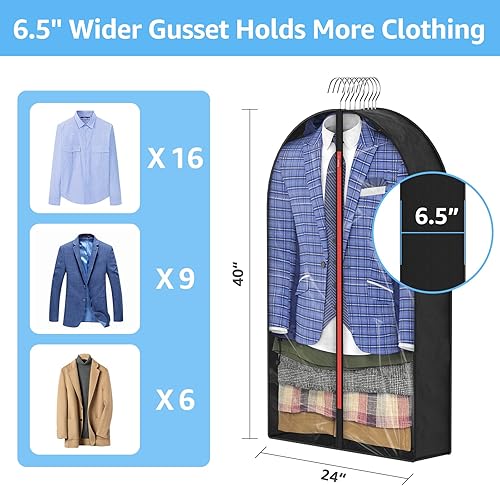 Miniatura 2 de Bolsas de ropa Gussetes de 6.5 pulgadas para colgar ropa, almacenamiento en el armario, trajes de 40 pulgadas con cremallera, bolsa de ropa colgante