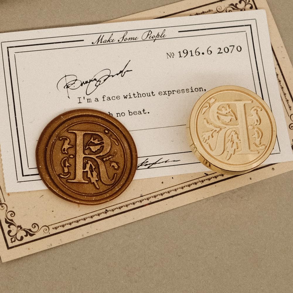 Poemluve Wax Seal Stamp Alphabe Letters R 25mm Initials Vintage Sealing Wax Stamps Brass Head with Removable Wood Handle for Scrapbooking Wedding Invitation - Image 2