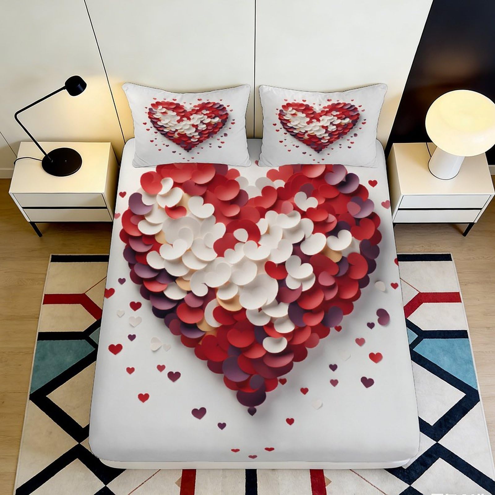 3D Printed Heart Petals Fitted Sheet Microfiber Soft Romantic Love Bed Cover for Bedroom Guest Room Decor 90x200x25cm