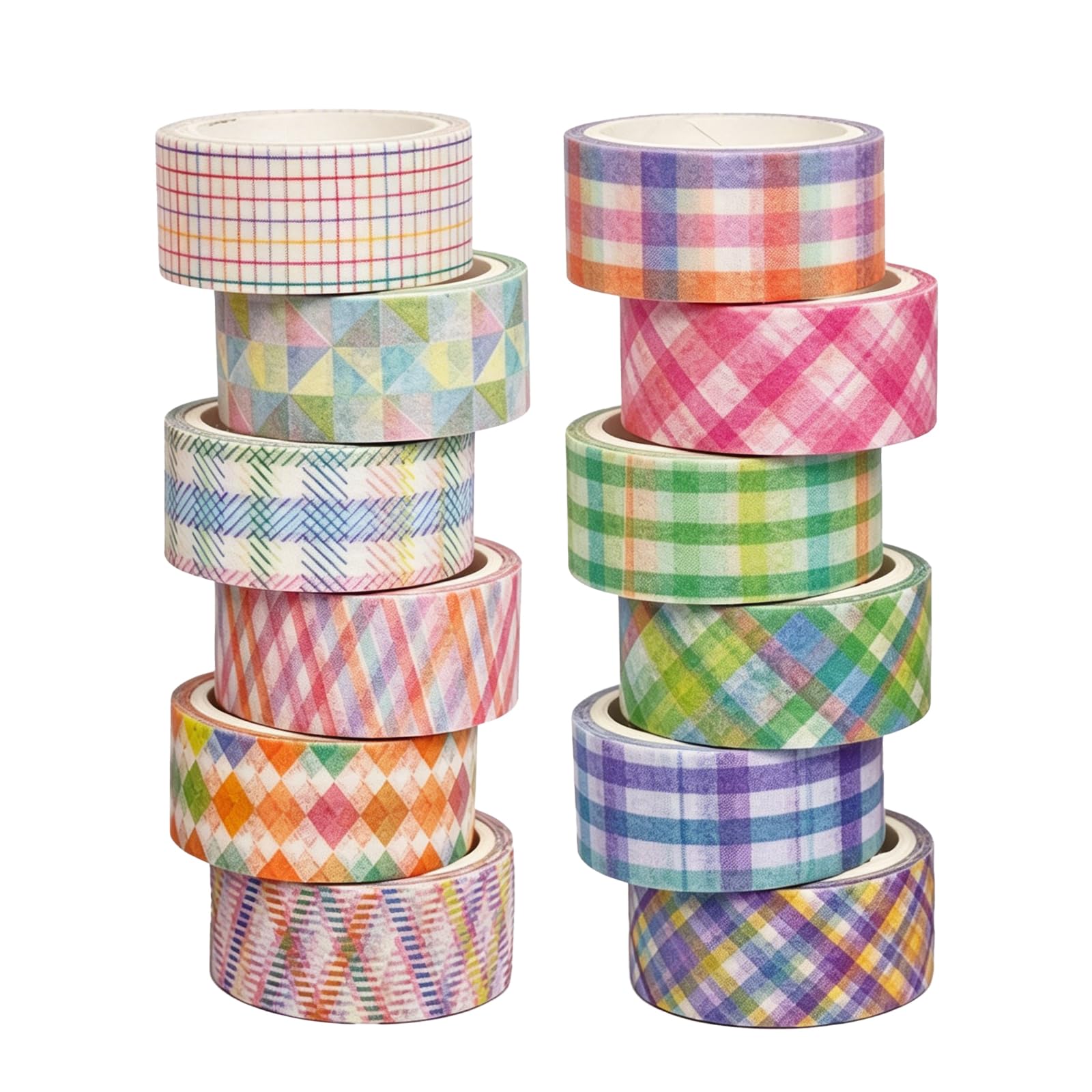 12Rolls x Washi Tape Sets Scrapbook Supplies,Colorful Basic Striped Plaid Masking Tapes Decorative Craft Tape for DIY Bullet Journal, Arts & Crafts, Gift Wrapping, Scrapbooking, Journaling Supplies