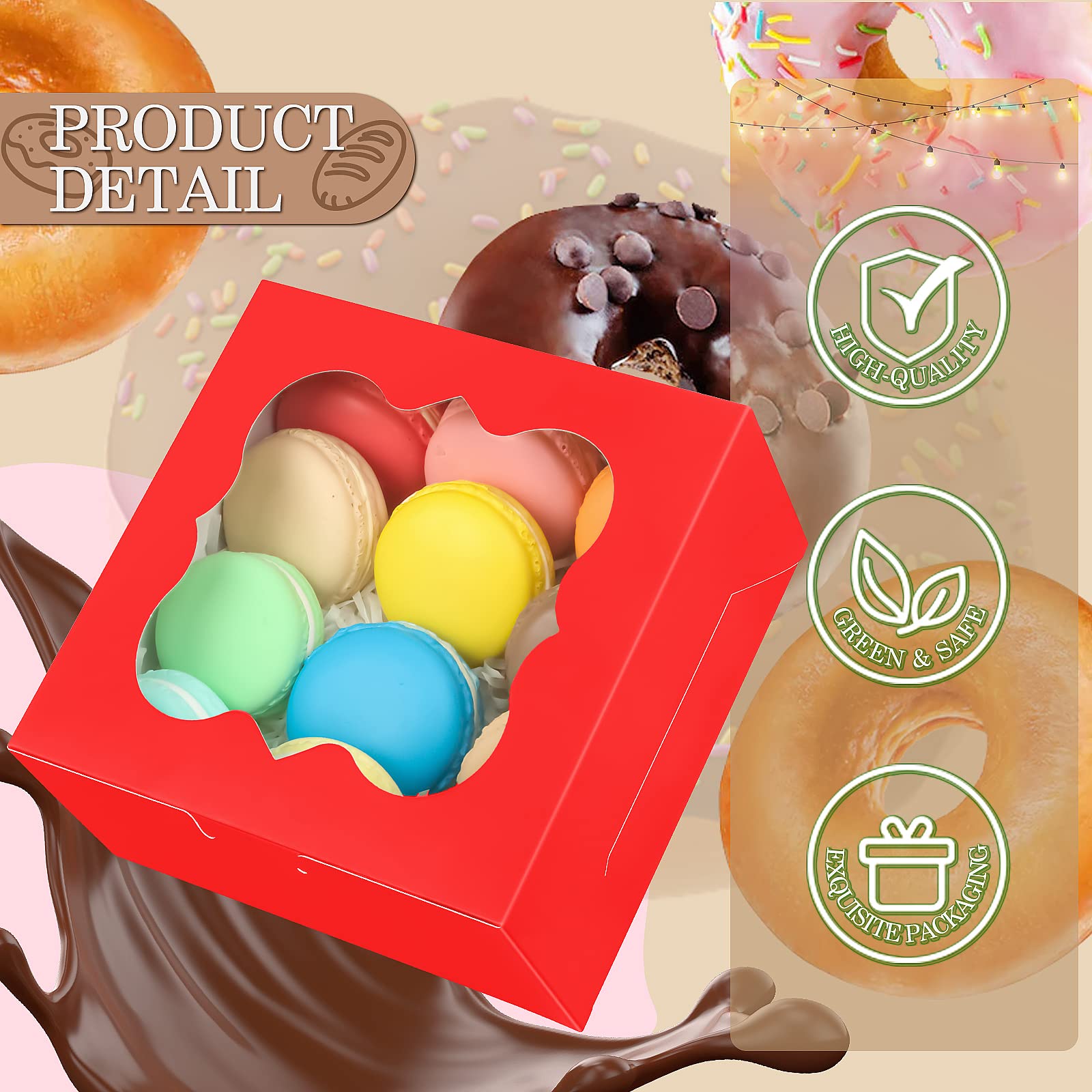 KPOSIYA 65 cajas de panadería con ventana de 6 x 6 x 3 pulgadas, 5 cajas de galletas pequeñas para dulces, postres, pasteles, donas, fiesta de cumpleaños, boda (rojo)