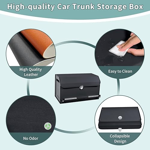 Miniatura 6 de XCF Trunk Organizer for SUV, Foldable Leather Car Trunk Organizer with Lid and Sturdy Handle, Collapsible Adjustable Storage Compartment for