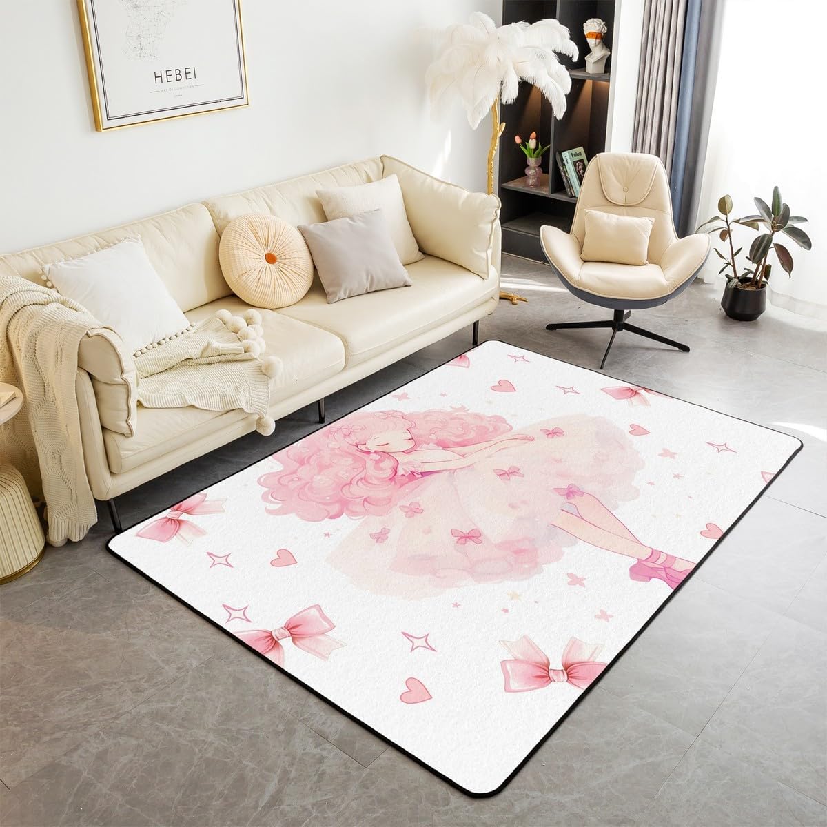 Manfei Ballerina Girl Area Rug Pink Dragonfly Flower Print Floor Mats Rugs for Princess, Cute Ballet Dancer Decorative Rug for Living Room, Absorbent Carpets, 3'x5'