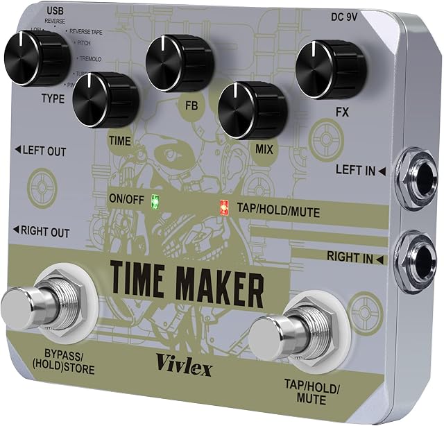 Vivlex Dual Delay Effects Pedal Digital Stereo Delay Stompbox 11 Delay Modes Tape Echo with Tap Tempo True Bypass Footswitch for Electric Guitar Bass Synthesizers Drum