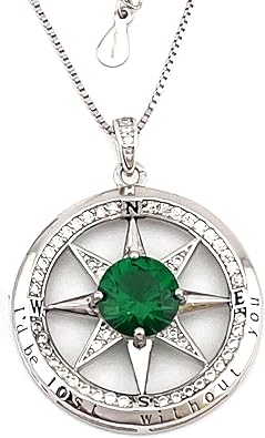 3.5 ct Luxury Natural Green Emerald Pendant Compass DIAMOND Necklace 18k White Gold Sterling Silver 925 Natural Emerald Jewelry for women Birthday Anniversary Valentines gift ID BE LOST WITHOUT YOU