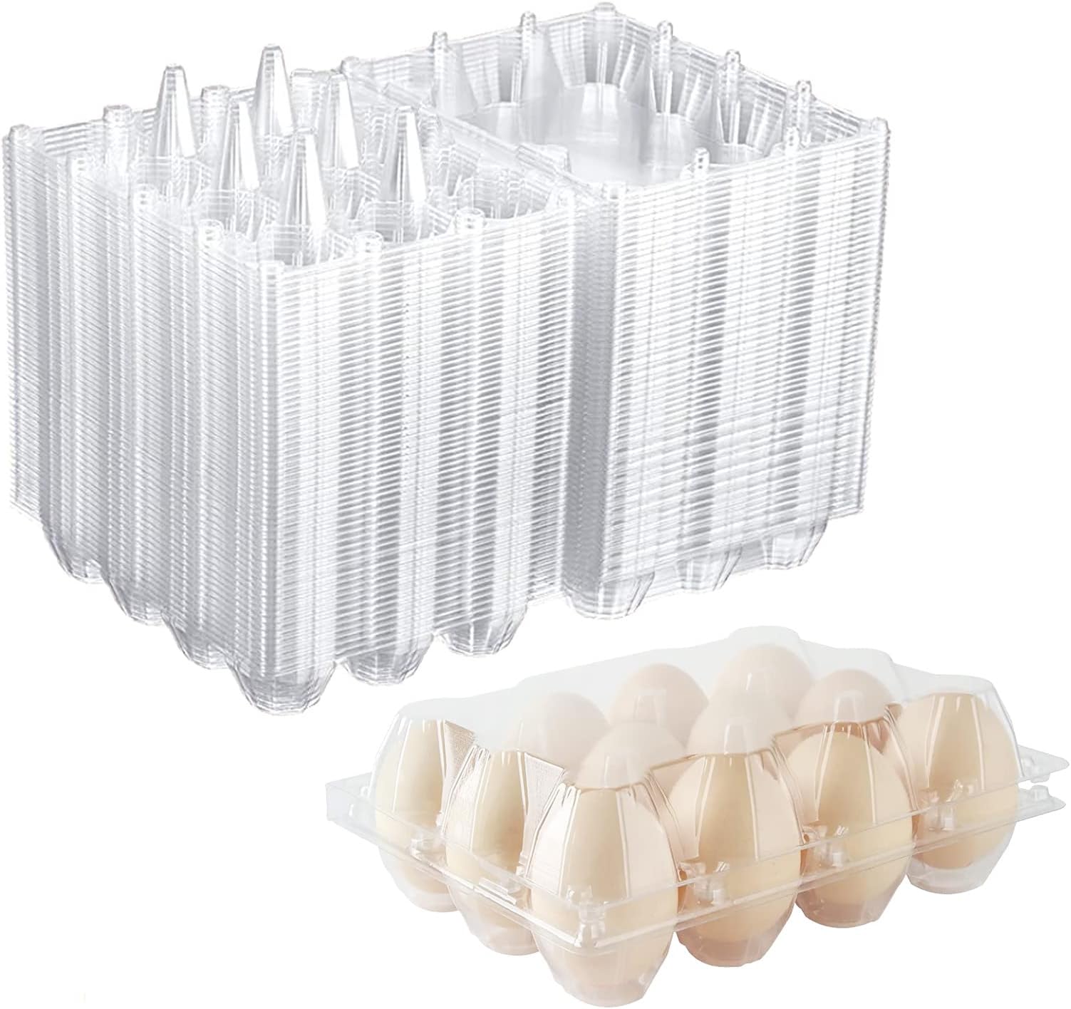 Egg Cartons 50 Pack, Plastic Egg Cartons Bulk, Holds Up to 12 Eggs Securely for Securely, Perfect for Family Pasture, Farm Markets Display, Home Refrigerators Storage- Large