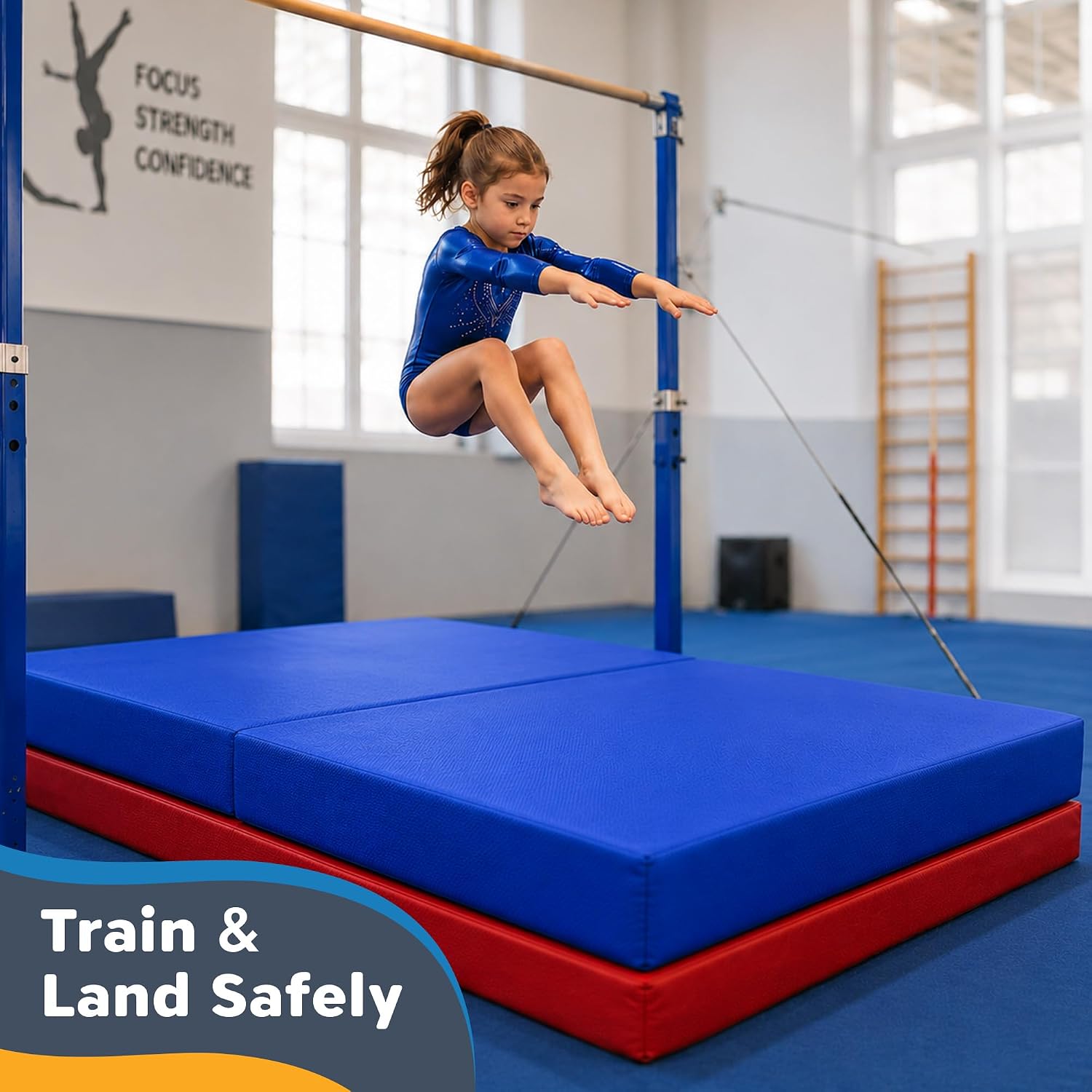SaferBounce Landing Gymnastics Mat 6Ft x 4Ft x 6″ | Crash Pad for Kids | Soft Gymnastics Pad for Tumbling, Cheerleading & Training | Toddler Crash Mat | Sensory Crashpad | Climbing & Bouldering