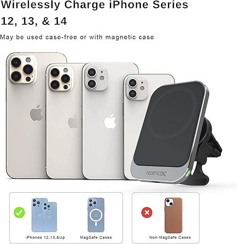 Miniatura 4 de RapidX Dashio MW1 - Soporte de ventilación para automóvil y almohadilla magnética de cargador inalámbrico, hasta 15 W, para iPhone 15141312 y más