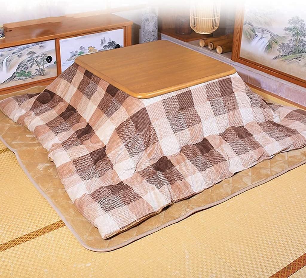 Kotatsu Table Set Square Futon Table Winter Indoor Heating Table Living Room Tatami Table Reading Sleeping Heating Table (Khaki 80 x 80 x 41 cm)