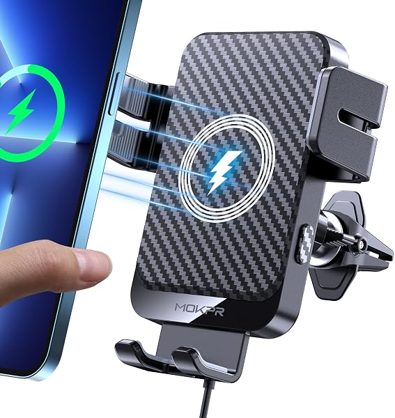 Wireless Car Charger, MOKPR 15W Fast Charging Auto-Clamping Car Phone Holder Wireless Charger Air Vent Car Phone Mount for iPhone17/16/15/14/13/12 pro/12/11/X/8, Samsung Galaxy S24/S23/S22/S21/S20 - 1