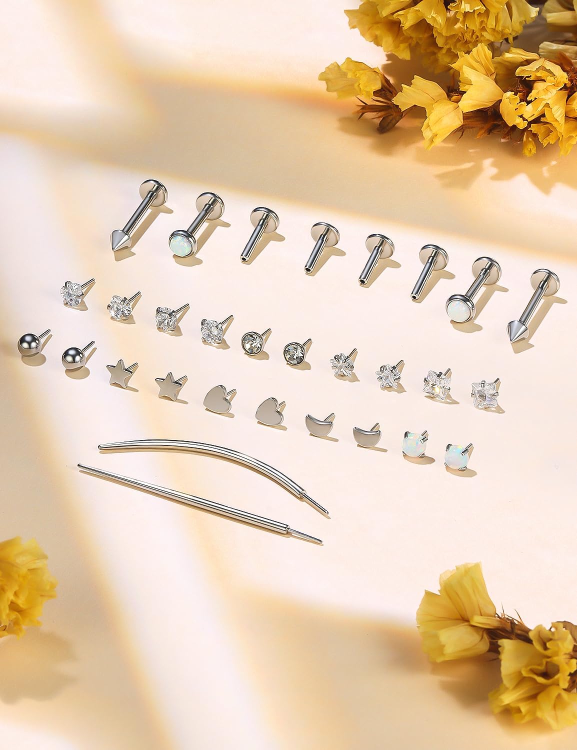 20/18/16G Threadless Nose Rings Flat Back Stud Earrings Piercing Jewelry for Women Men 6/7/8mm Push In Bar Cartilage Tragus Lip Medusa Monroe Labret Stud Hypoallergenic Surgical Steel image 3