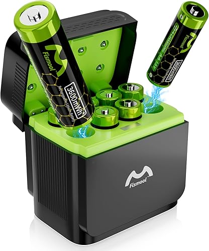 Baterías AA recargables de litio con cargador, paquete de 8 baterías de litio AA de alta capacidad de 1.5 V, 3600 mWh, batería de litio de salida