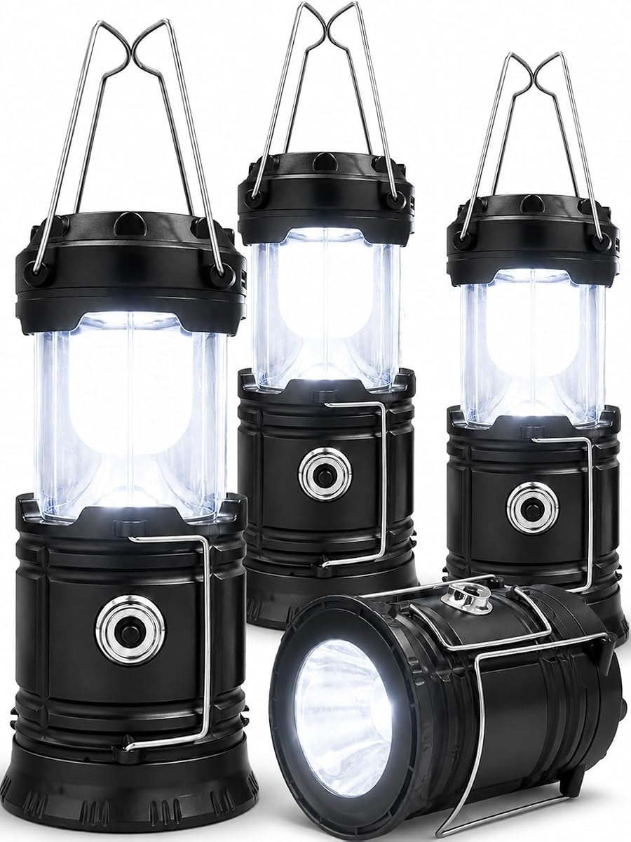 Linterna solar LED para camping, linternas alimentadas por pilas para cortes de energía, luces de camping plegables portátiles para exteriores, hogar, emergencia, lámpara de huracán, luz de corte de supervivencia