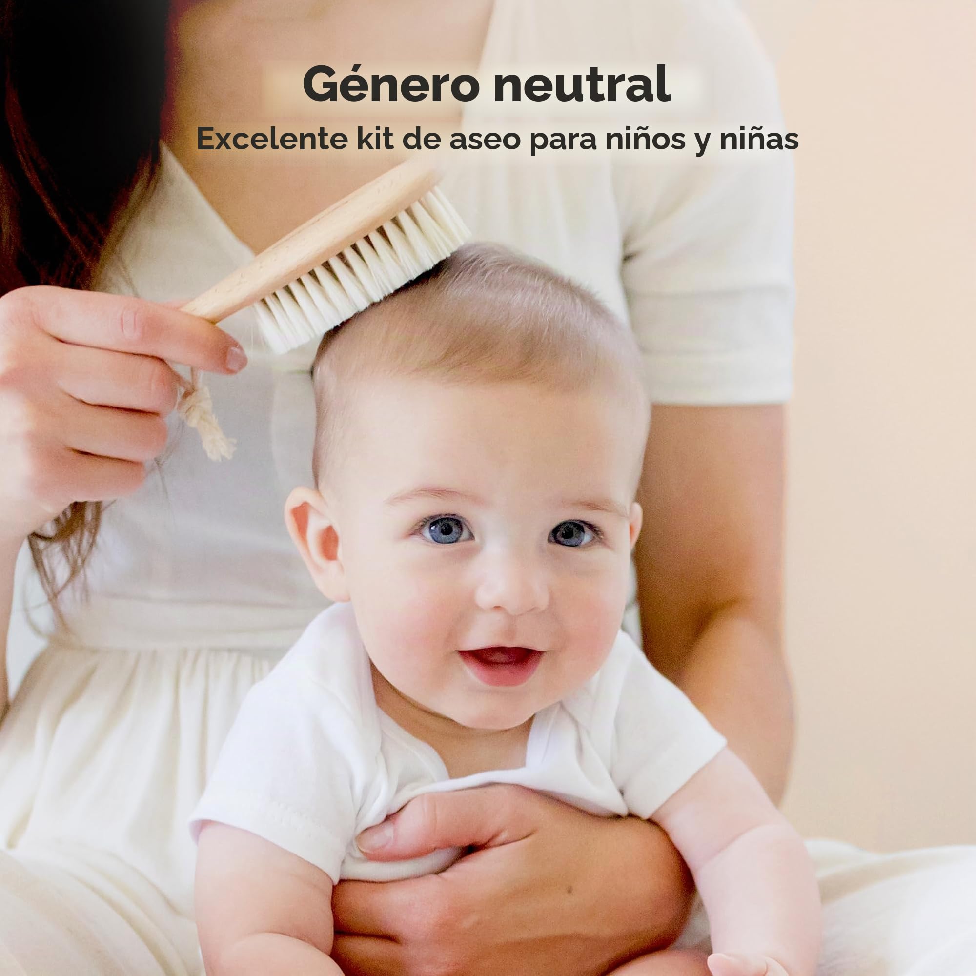 Cepillo de pelo para bebé recién nacido - Madera natural con cerdas suaves de cabra para la costra láctea - Kit de cuidado de cepillo de pelo para el cuero cabelludo perfecto para bebés, niños pequeño