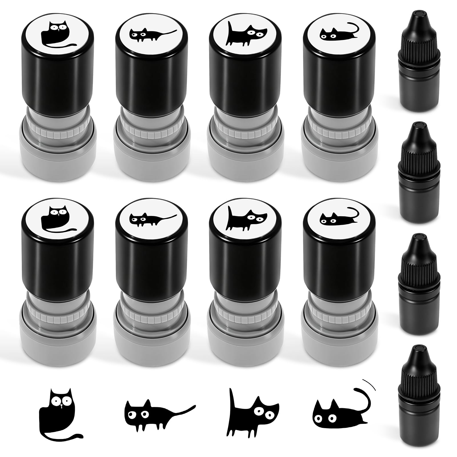 8Pcs 12 Pack Cat Pattern Stamp Self Inking Cat Stamps Cute Black Cats Kitten Stamps for Stamp Cards Reusable Pet Cartoon Craft Stampfor DIY Scrapbooking Journal Diary Card Making Planner