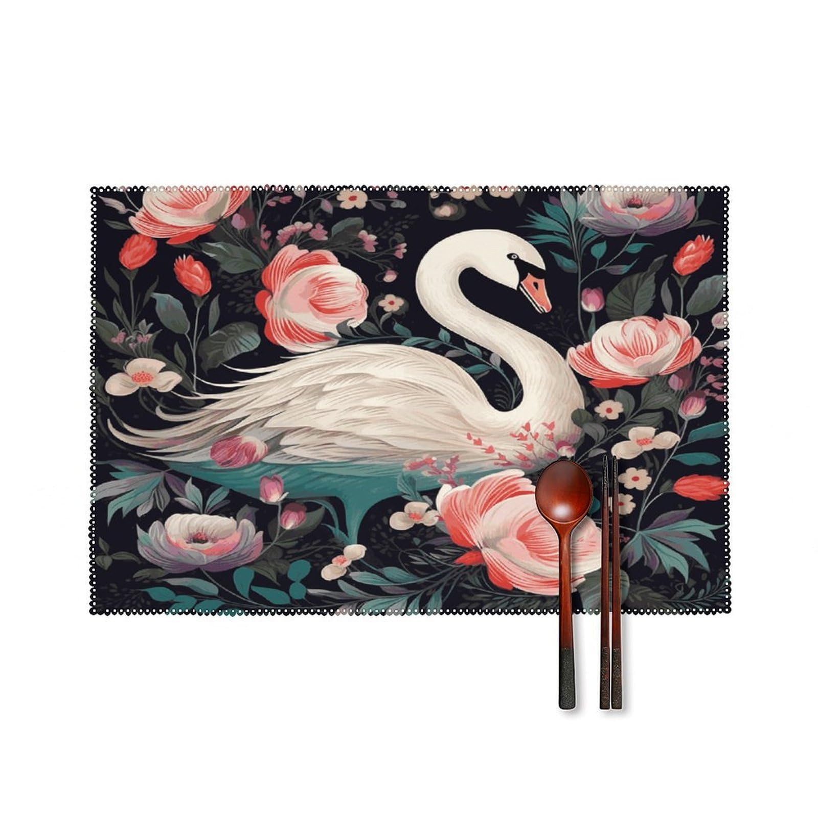 Fodpand Style Floral Swan Placemats Set Of 4 Place Mats Table Mats