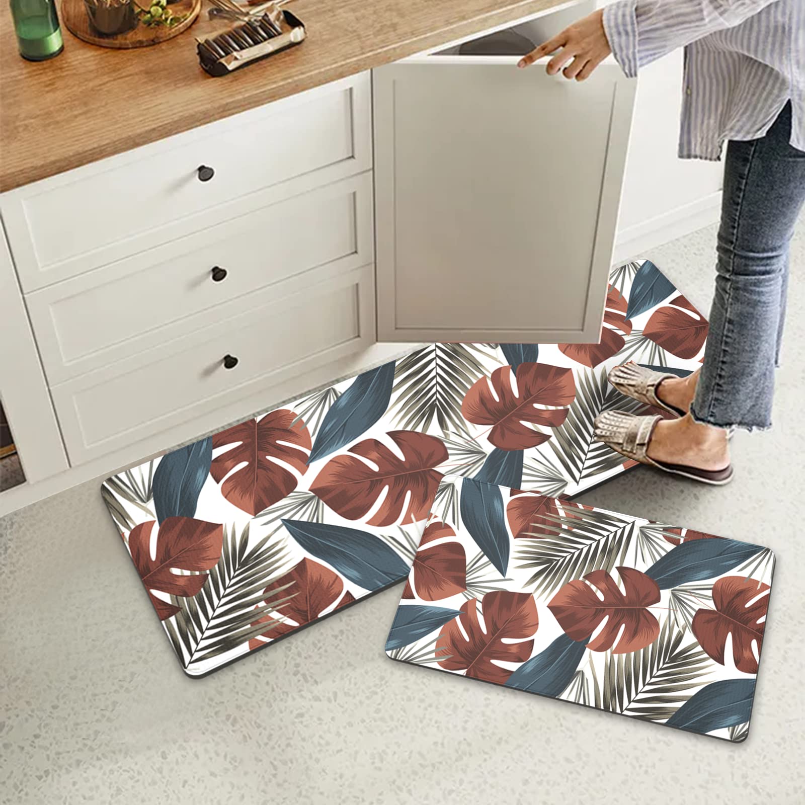 Artnice 2 Piece Anti Fatigue Kitchen Mats, Watercolor Fresh Palm Tree