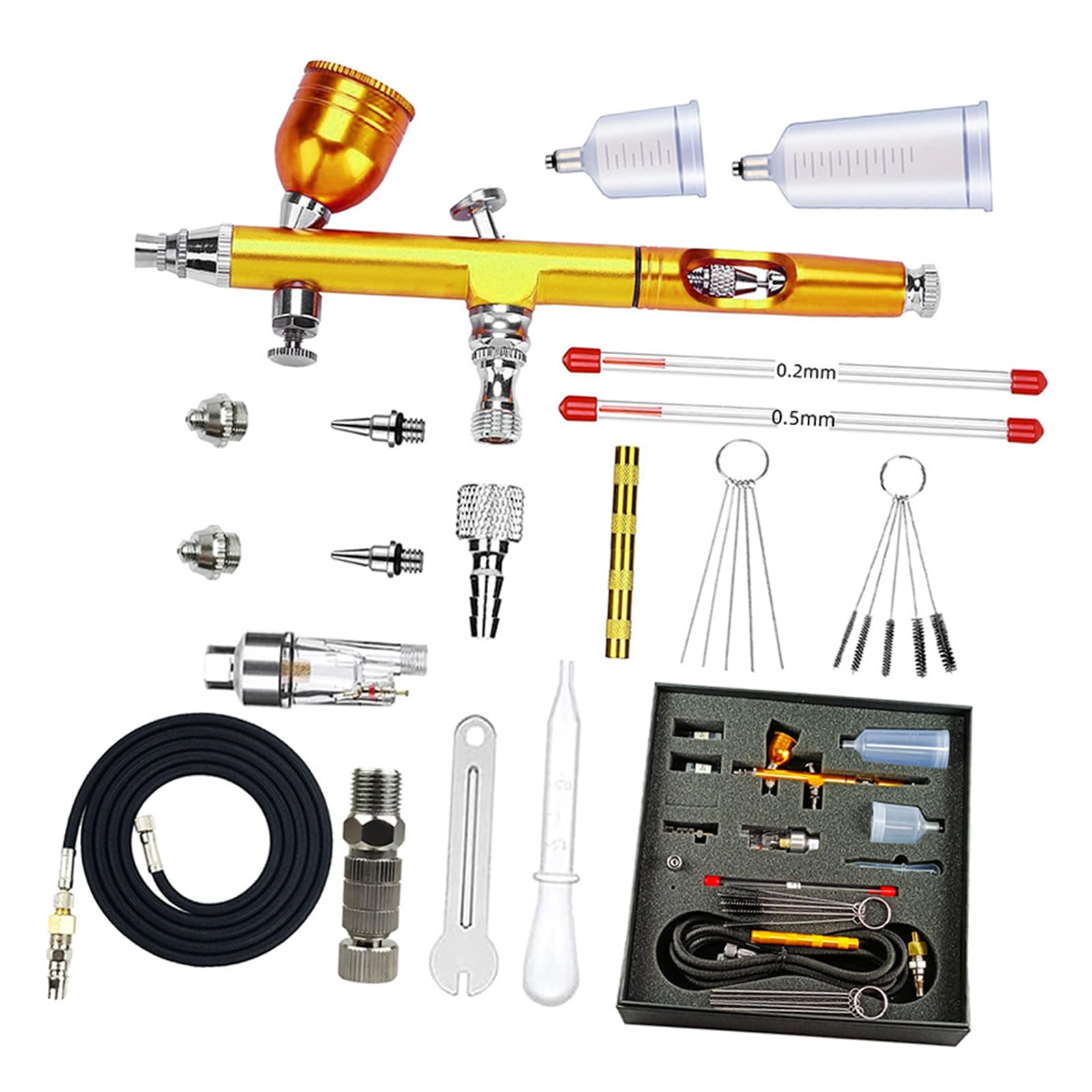 Airbrushing Kits Airbrushing with 4Pcs Nozzle Set 0.2/0.3/0.5mm Double Action Gravitational Feed Air Brush for Art Professional for Model Building