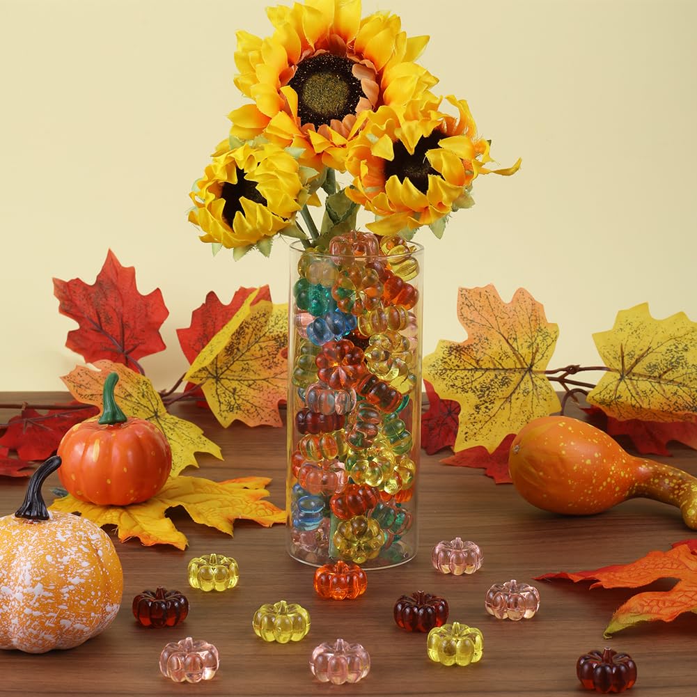 SUNNYCLUE 60 Pièce De Décoration D'Automne En Acrylique Mini Citrouille En Plastique Ornements Transparents En Vrac Pour Thanksgiving Halloween Faux Vase De Remplissage Décoration De Table D'Automne P