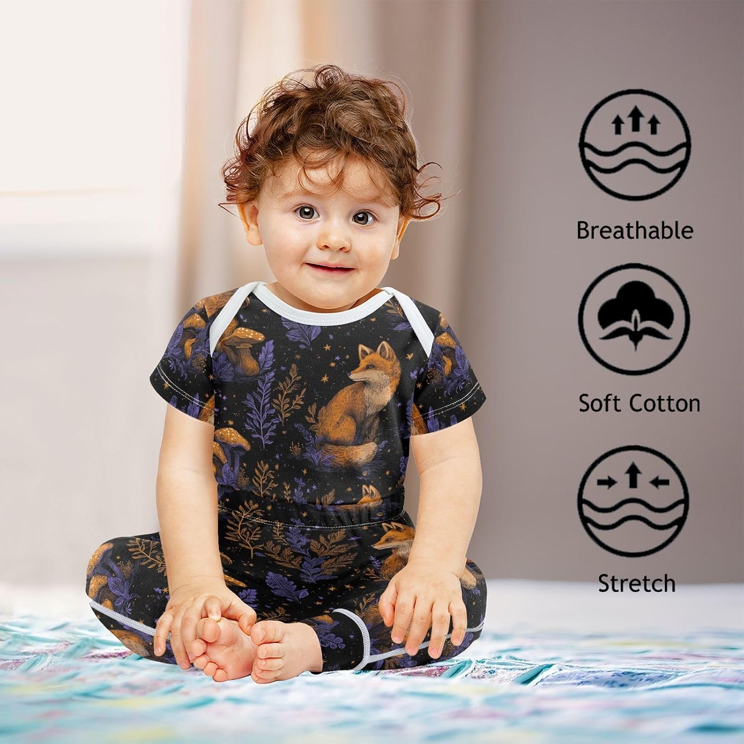 vvfelixl Baby Clothes Forest Foxes Baby Bodysuits Set Unisex Short Sleeve Babys Pants Sets 0-3M