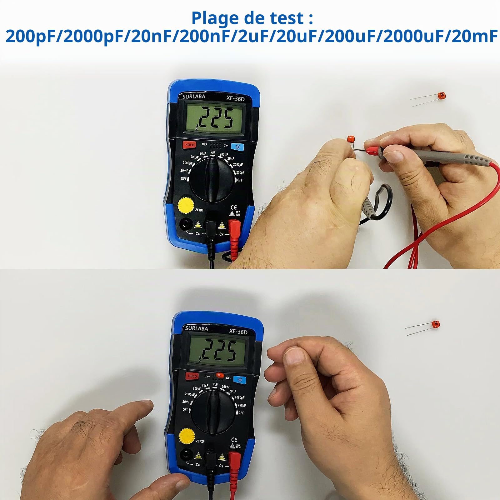 Capacimètre Numérique, XF-36D Condensateur Testeur 0.1pF à 20,000uF, 1999 Display Capacitance Mètre Multimètres avec Data Hold pour Accueil, Industrie, Test de défaillance