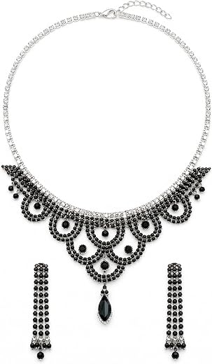 Designer Necklace Set for Women | Crystal Beaded Choker Style Necklace with Matching Earrings | Wedding Jewellery Set for ...