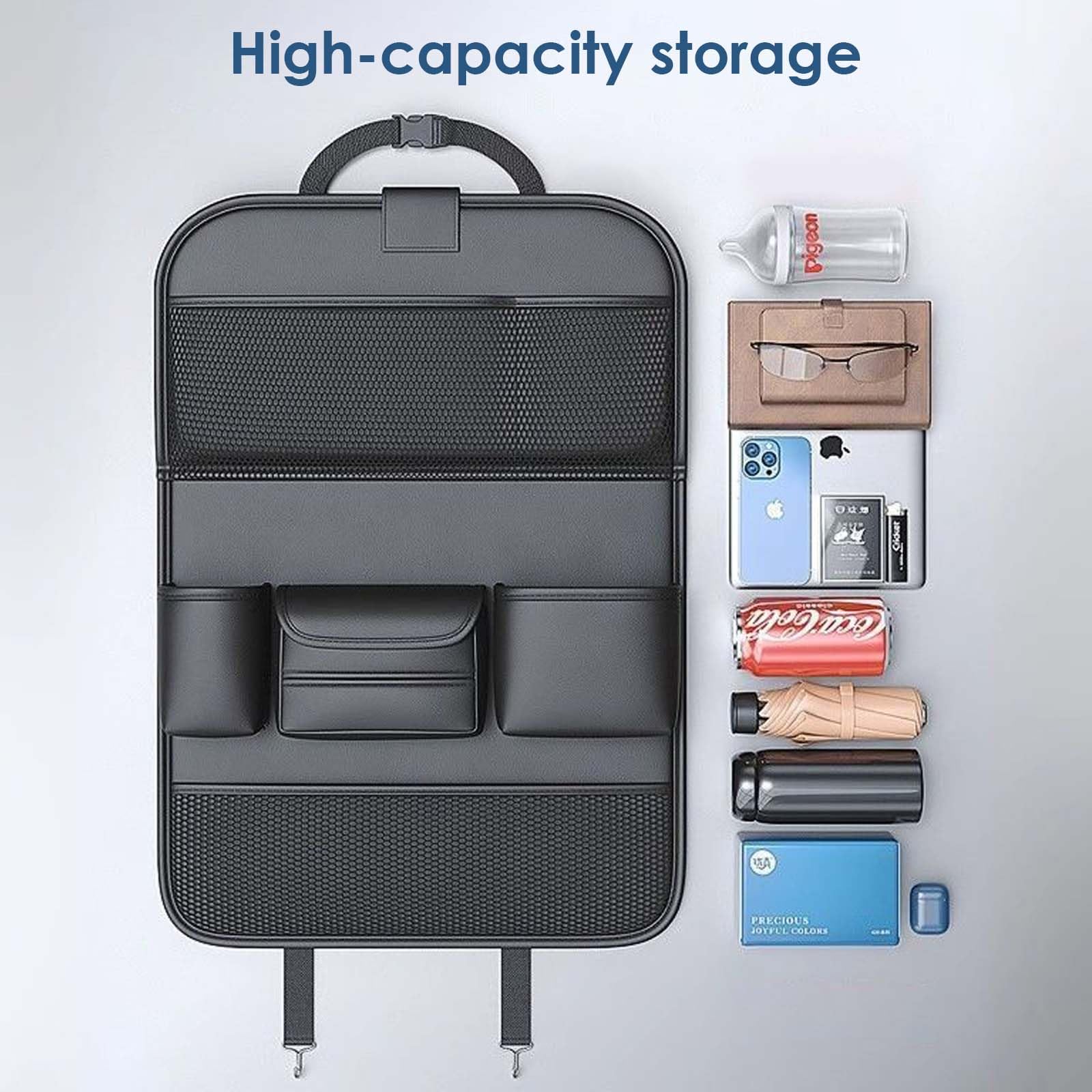 Organizer Auto Sedile con Vassoio da Tavolo Pieghevole, Posteriore Protezione Proteggi Sedile Auto Accessori, Organizer Macchina con Tasche Multiple, Impermeabile, Nero, 61x42 cm