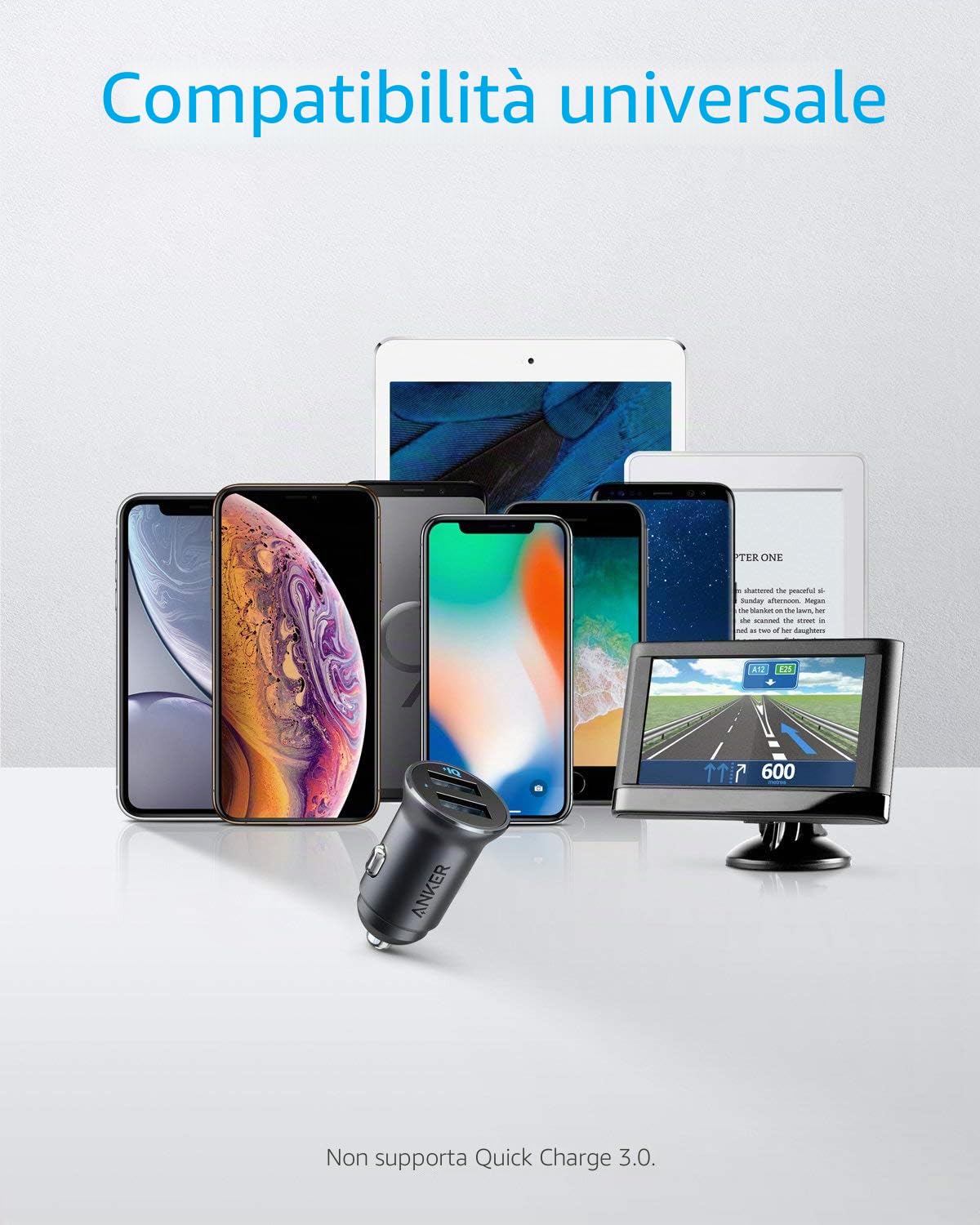 Anker Caricatore Auto Mini 24W 4.8 A Doppia USB Metallo, Adattatore Auto PowerDrive 2 Alloy Flush Fit LED Blu, per iPhone 17/16/15, iPad Pro/Air 2/Mini, Samsung Galaxy, Huawei, Xiaomi