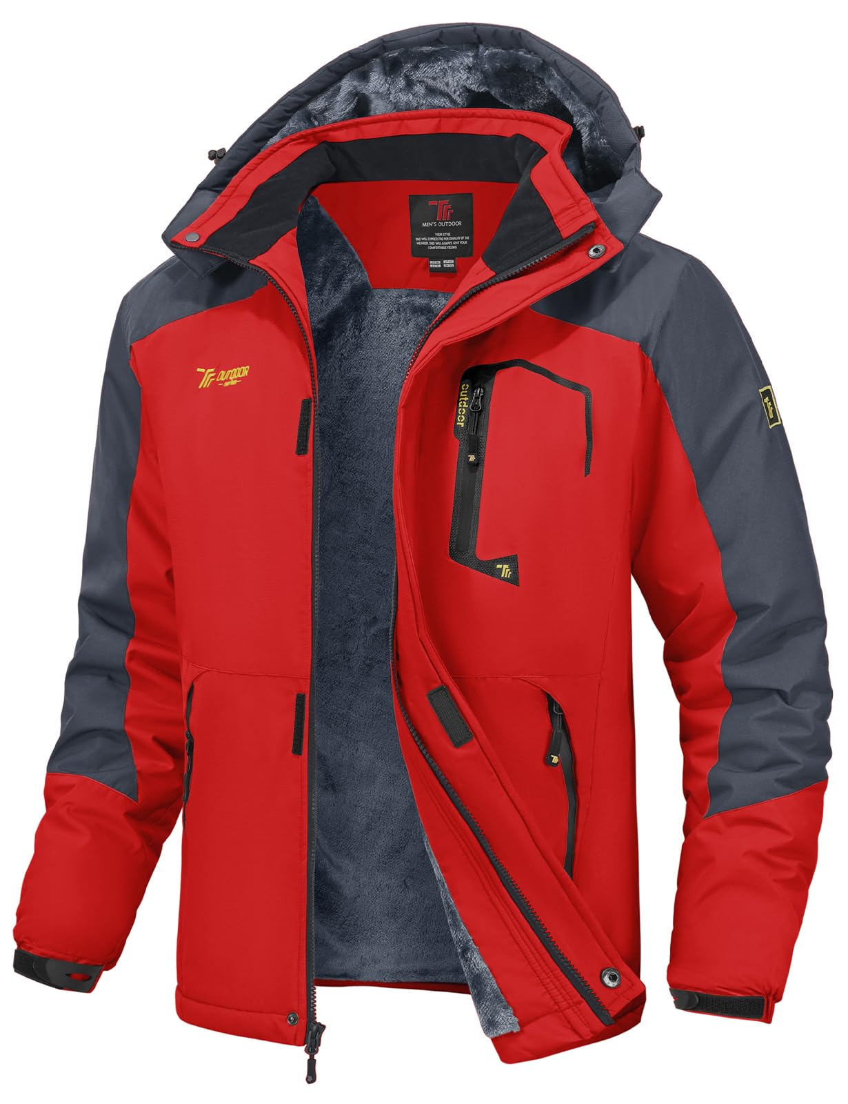 Mens Waterproof Ski Winter Jacket Outdoor Warm Windproof Fleece Coats with Hood