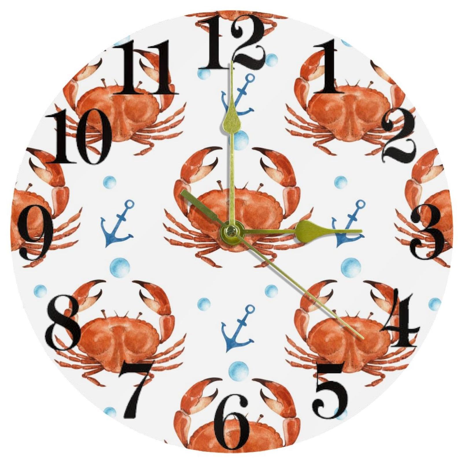 Horloge murale silencieuse à quartz motif crabe pour une chambre sans tic-tac