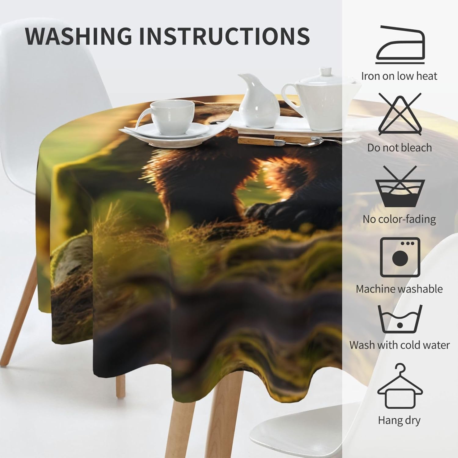 Bear Wallpapers1 Print Wrinkle Free Dining Table Cover for Birthday Party Farmhouse Tablecloths Up to 60 x 60 Inches